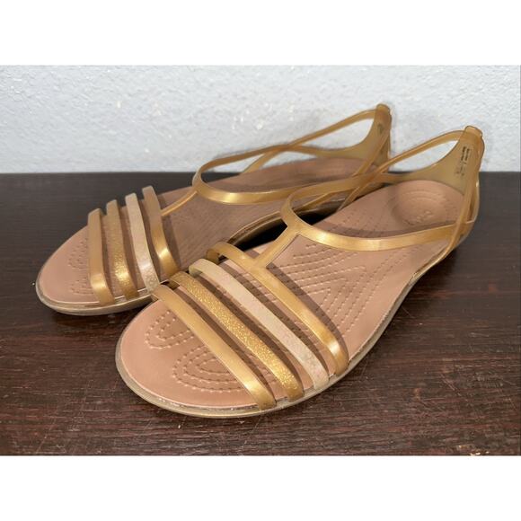 CROCS Womens Size 10 Isabella Jelly Strappy Sandals Brown Tan Neutral Slip On - Picture 1 of 6